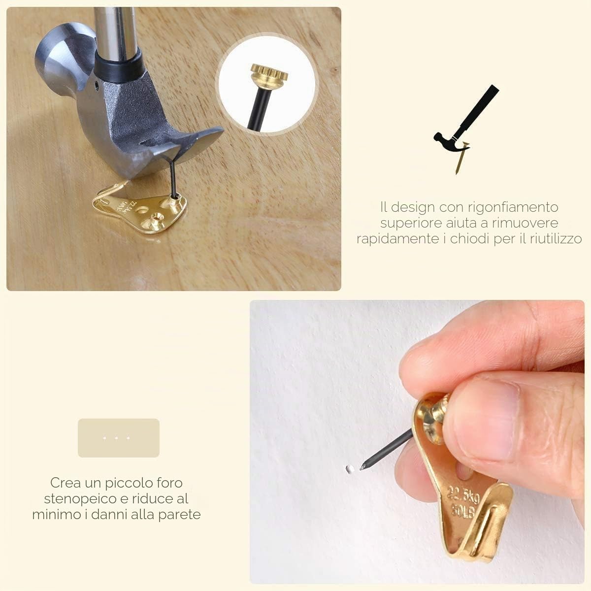 ganci per cornici con chiodi, resistenti e versatili, ganci da parete in metallo per appendere foto, specchi, decorazioni (20pcs)