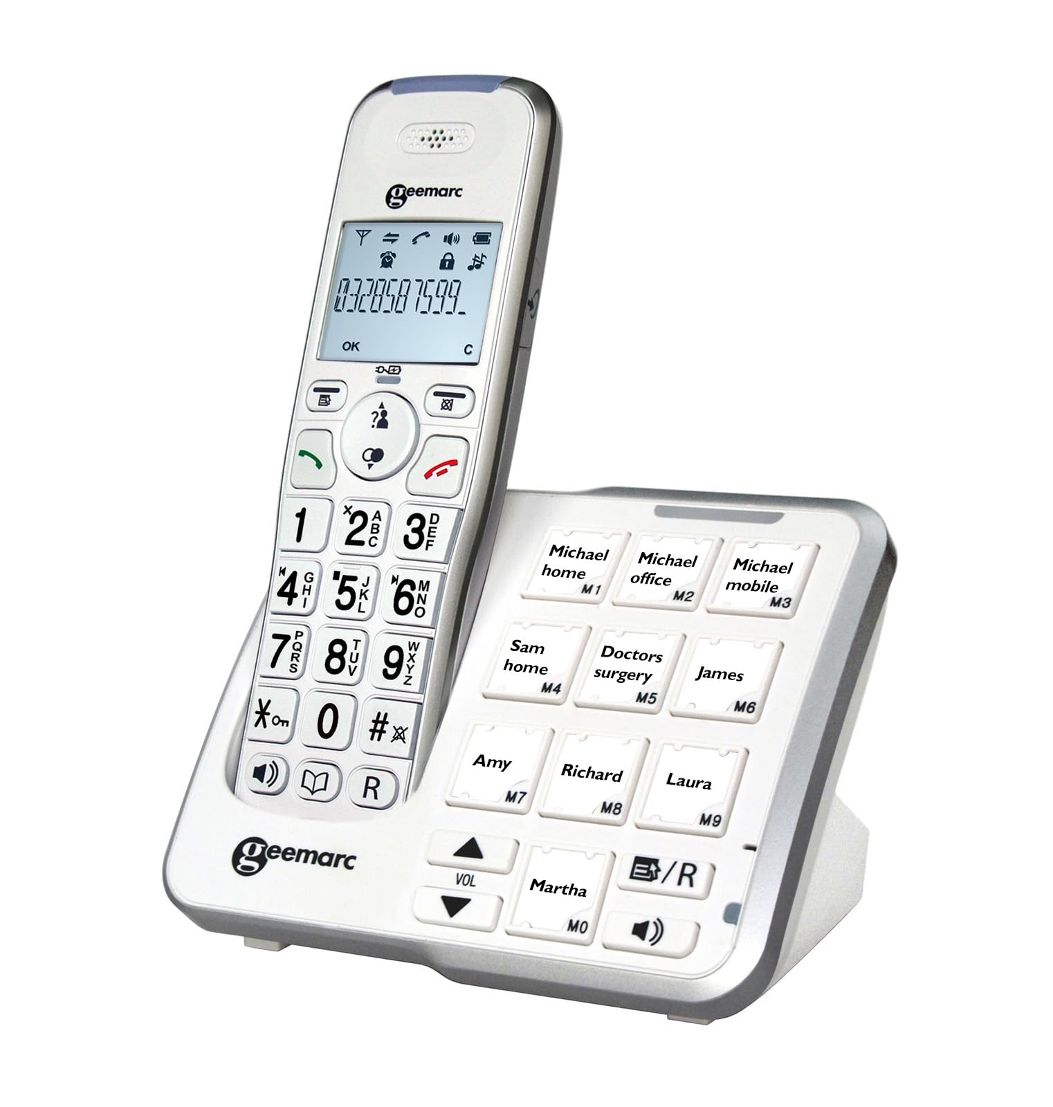 Geemarc Amplidect 295 Photo - wzmocniony telefon stacjonarny z automatyczną sekretarką, mocnym dzwonkiem i dużymi, dopasowywanymi przyciskami fotograficznymi dla seniorów – od niewielkiego do