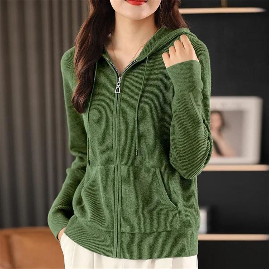Women's Loose Long Sleeved Hooded Sweater, Versatile Zipper, Slim Fit with Pockets, Warm Streetwear Top