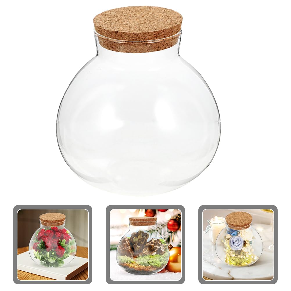HANABASS Bottiglia Terrario Rotonda in Vetro 4.33 Pollici Con Tappo Sughero Per Micro Paesaggi Terrario Piante Succulente Muschio Decorazione Tavolo Giardinaggio Creativo