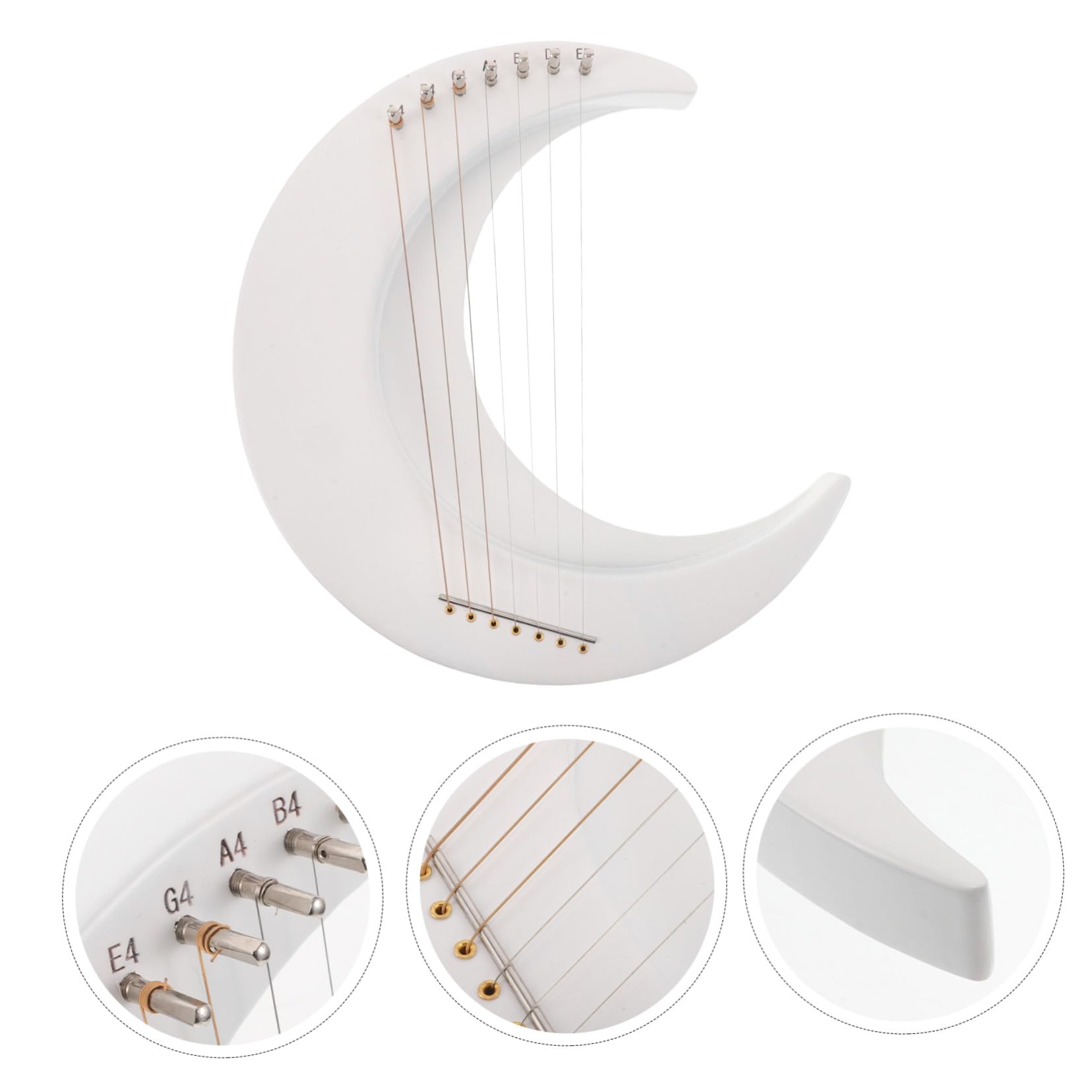7-Strunowa Strunowa Drewniana Lyra Kształcie Księżyca z Kluczem Do Strojenia Przenośny Instrument Strunowy dla Początkujących i Entuzjastów Muzyki Kompaktowy i Idealny Do Nauki
