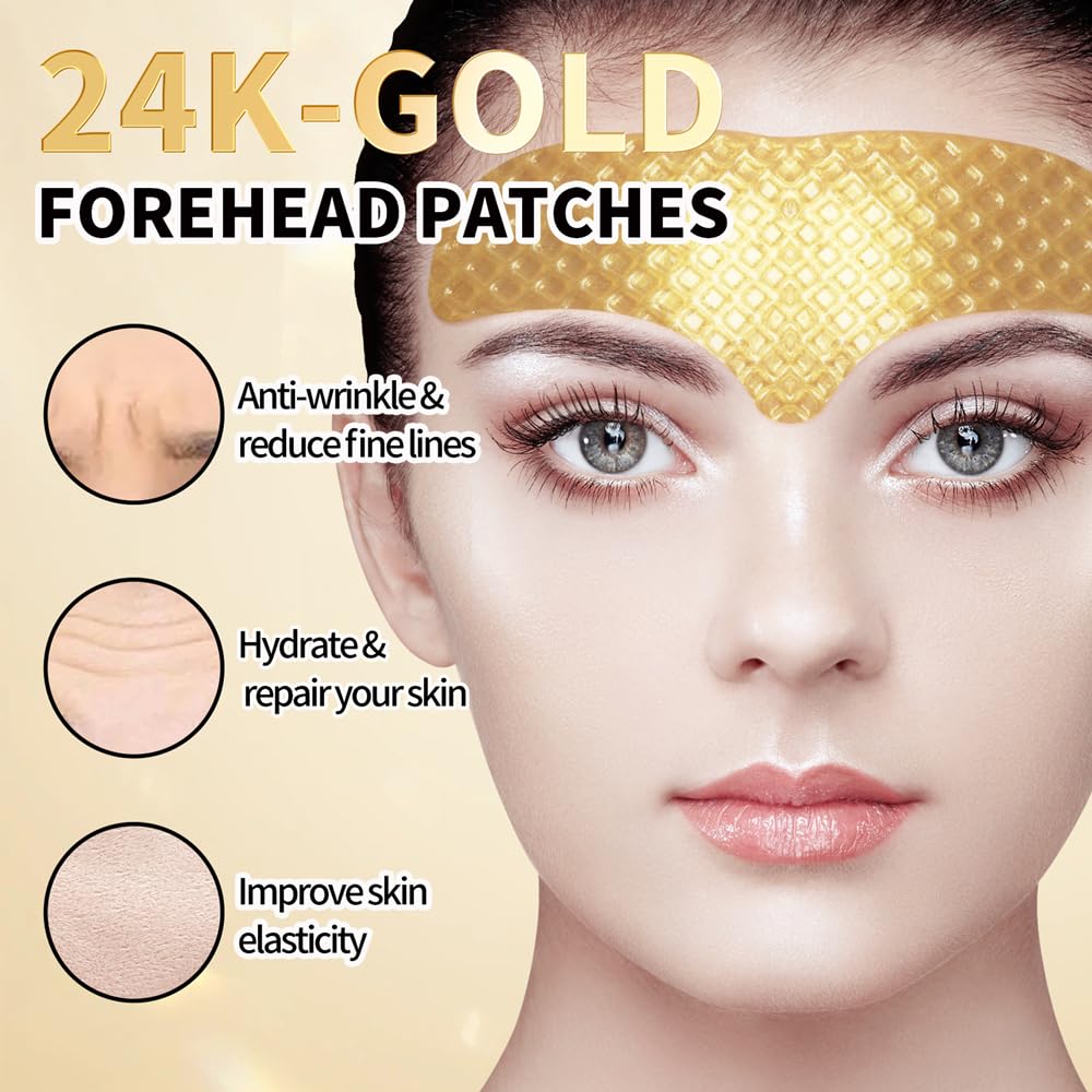 ROUSE 24K Gold Forehead Anti-Wrinkle Patch-15 PCS, Collagen Facial Lines Mask Forehead Frown Wrinkles Pads T-Zone Patches Smooth Face Strips Moisturizing 15 Count (Pack of 1)