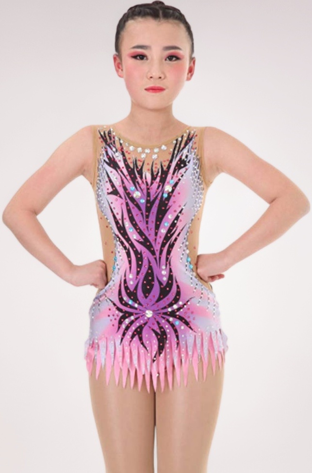 LIUHUO Gymnastics Costumes Children Pink Spandex Figure Competition Sleeveless Gymnastics Leotards