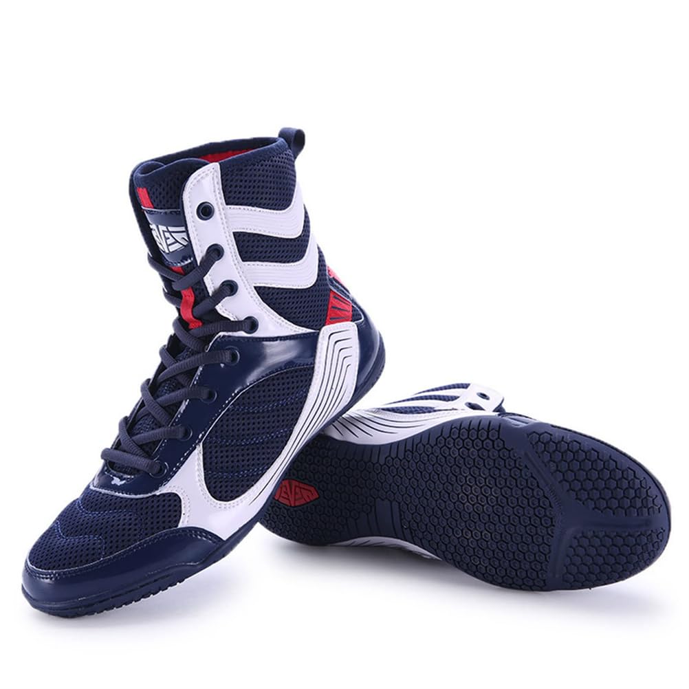 Scarpe da Wrestling per Ragazzi e Ragazze Unisex, Stivaletti Leggeri in Mesh Traspirante, Barefoot, Antiscivolo, con Caviglia Alta.,Blu,44 EU