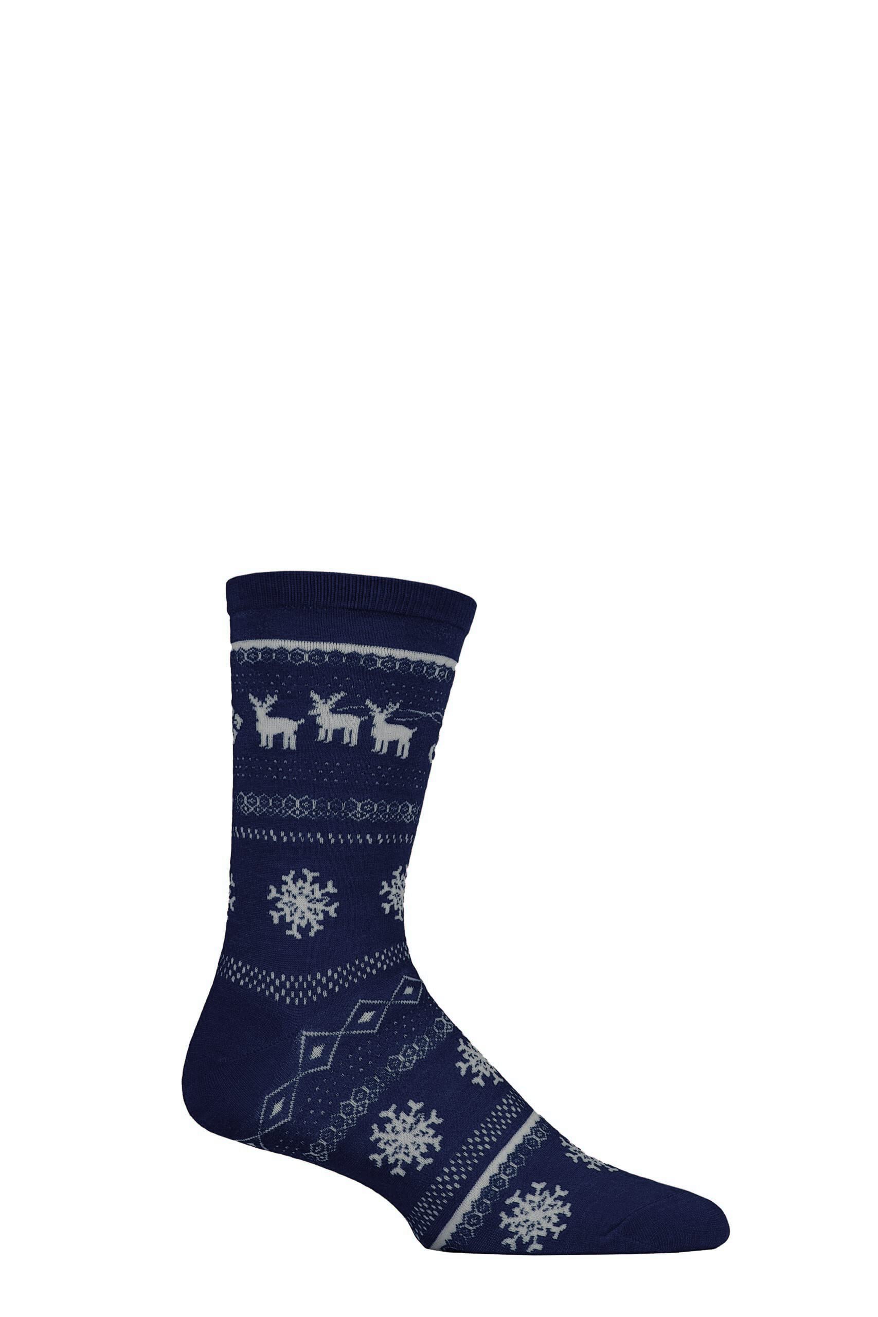 Sockshop Men's Navy Sleigh Ride And Ladies' Lazy Panda Bamboo Christmas Socks (Pack Of 1) (, 12-14)