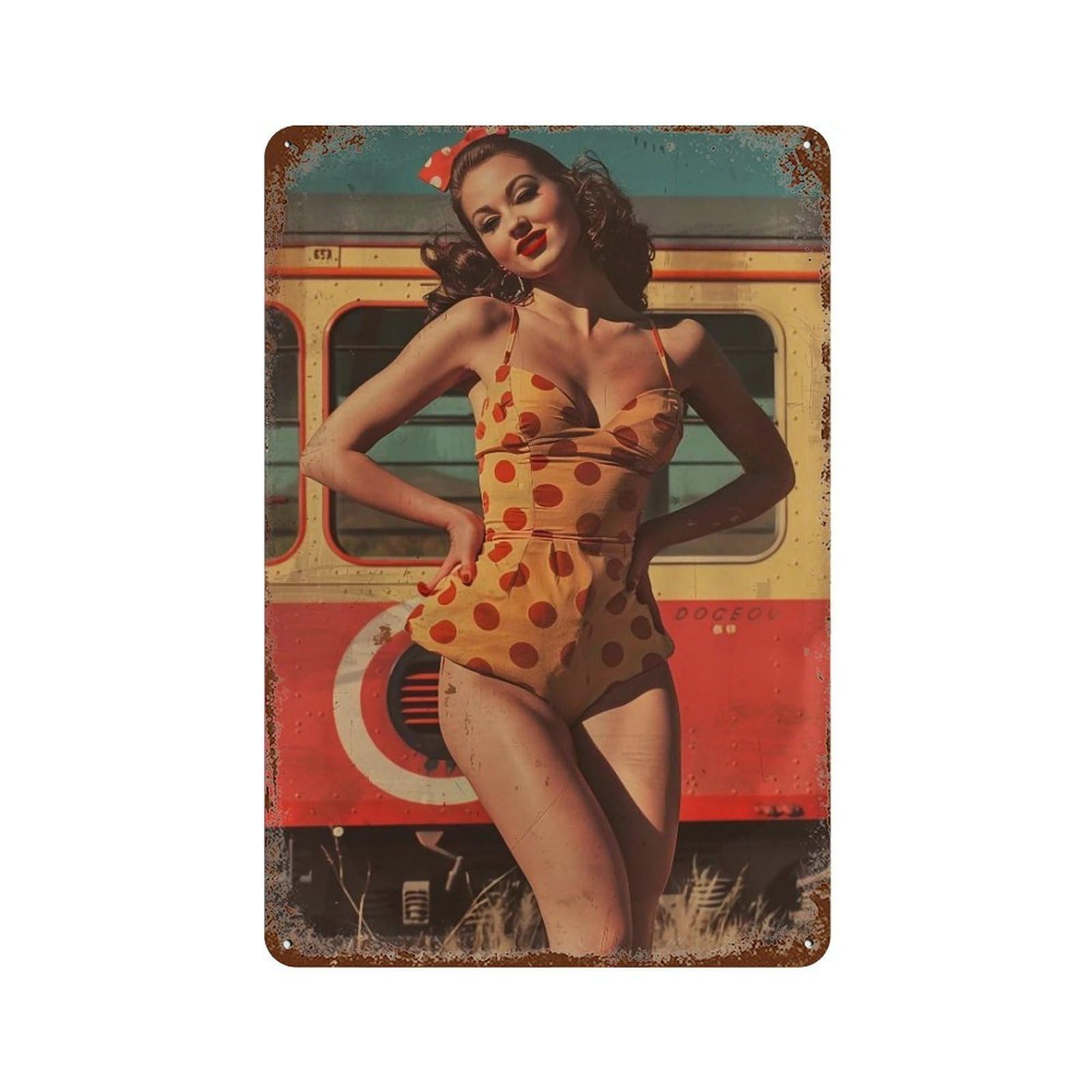 YHGERTKU 1950s Pin Up Girl & Retro Train 01 Wall Art Retro Iron Vintage Metal Tin Sign Poster Modern Decor for Living Rooms Gift 30x20cm