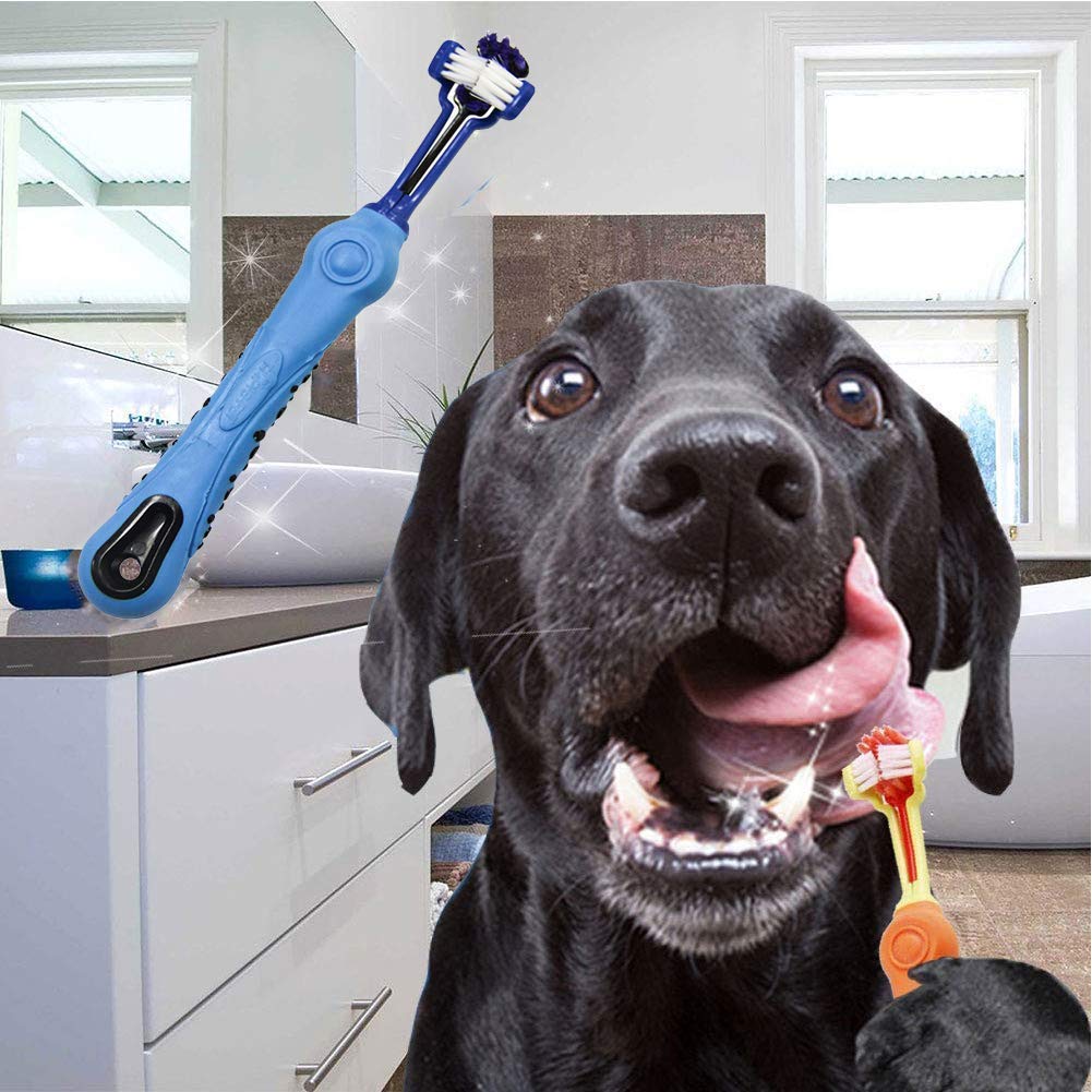 Orgrimmar 2 PCS 3-Sided Pet Toothbrush Dog Toothbrush Removing Bad Breath Tartar Cleaning Mouth Pet Dental Care Cat Cleaning Mouth 1