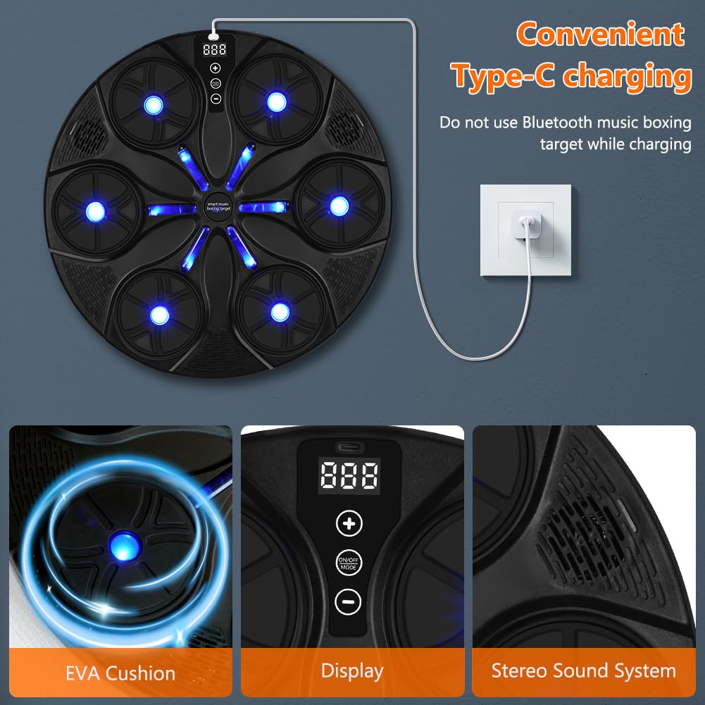 HOTUT Macchina da Boxe Musicale, Music Boxing Machine Adulti Intelligente con Bluetooth e Guanti da Boxe, 8 modalità di velocità Macchina da Box Musical Pugile, per Bambini e Adulti per Casa Interni