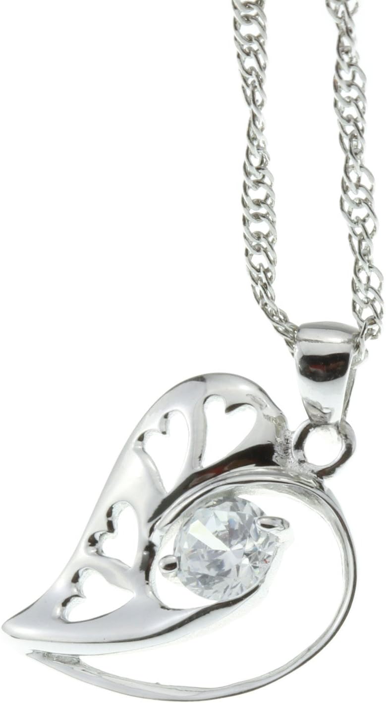 Embolden Jewelry Lovely Artistic Heart Design Clear Crystal Filagree Sterling Silver Pendant Necklace Gift for Her