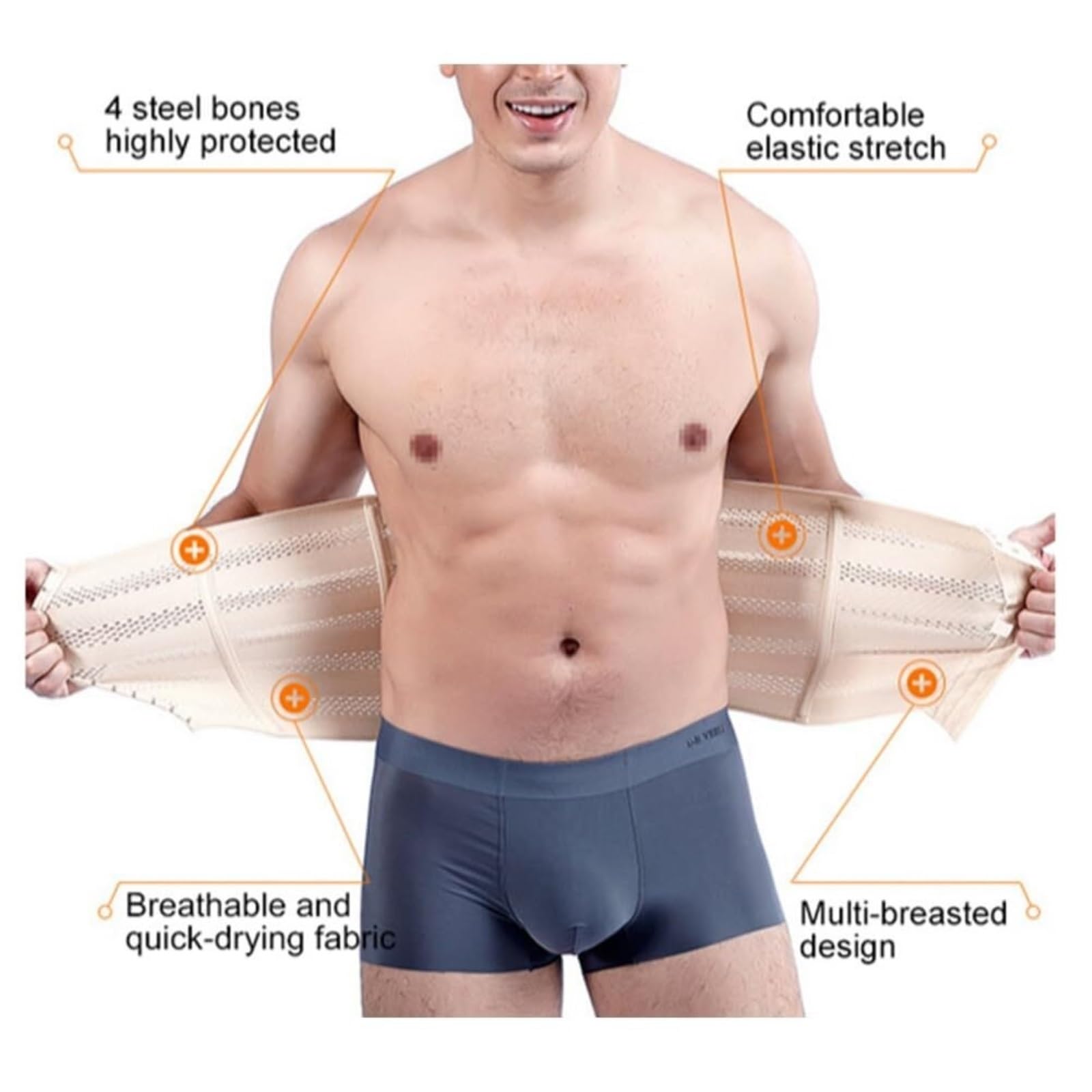 Fascia Lombare Modellatore Addominale Compressione Pancia da Birra Snellente Fasce per Lo Stomaco Fascia per Allenamento Cinture Sportive Corpo Supporto Schiena | Beige,M