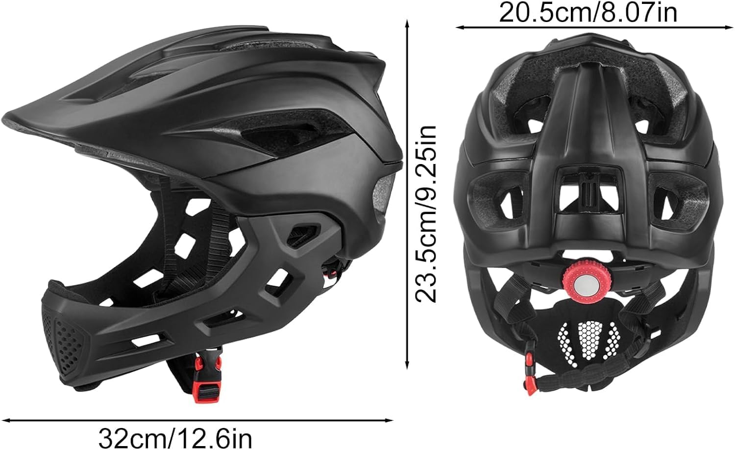 Casco da bicicletta per bambini 2 in 1, con protezione per il mento, per skateboard e bicicletta, leggero casco da mountain bike, rimovibile, per BMX, Dirt Bike (nero)