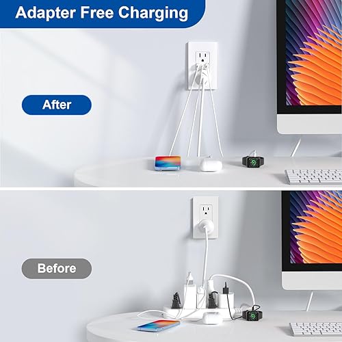 Miniatura 6 de ELEGRP Tomacorrientes de pared USB, 3 puertos USB C, tomacorrientes de pared blanco mate de 15 amperios con puertos USB, salidas USB resistentes a