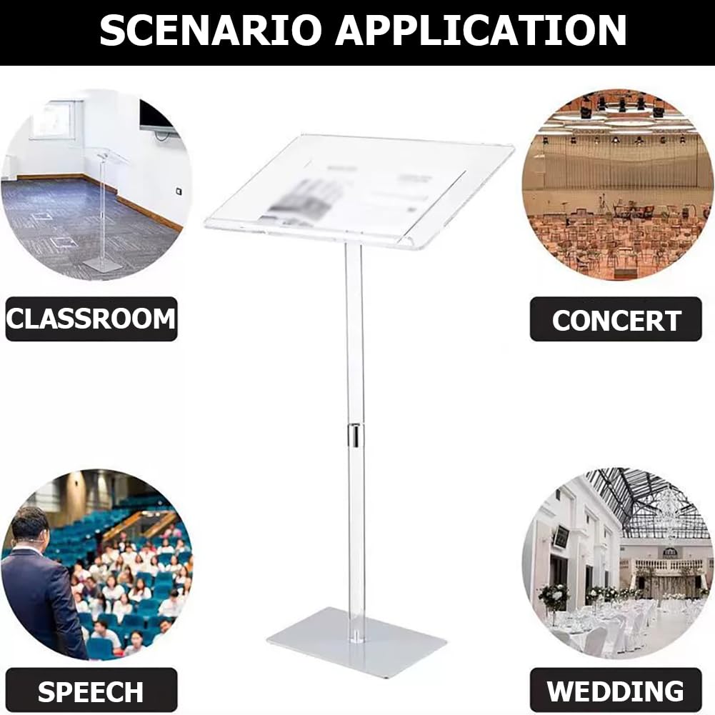 Regolabile Acrilico Music Stand per Chiesa Matrimonio Votazione Supporto Concerto Performance Holder Ristorante Reception Display Chiaro Leggerns E Podio