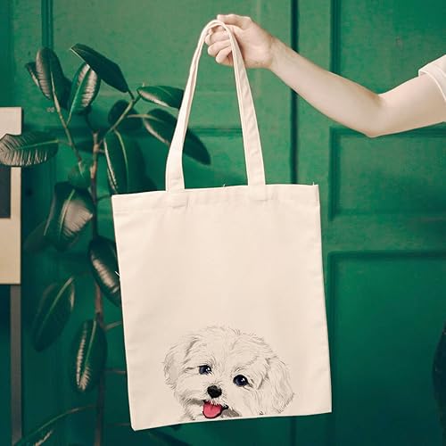 Vista 196 de WIRESTER Bolsa de lona para mujeres y niñas, bolsa de playa, comestibles y viajes, lindo perro
