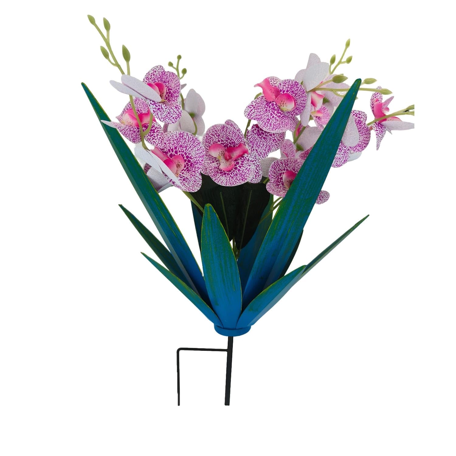 Outdoor Metal Agave Stake with Faux Orchids Metal Garden Stake Decorative Lawn Ornament Sculptural for Gardeners, Homeowners, Flower Bed, Pathway, Bg Agave-Purple-image-48