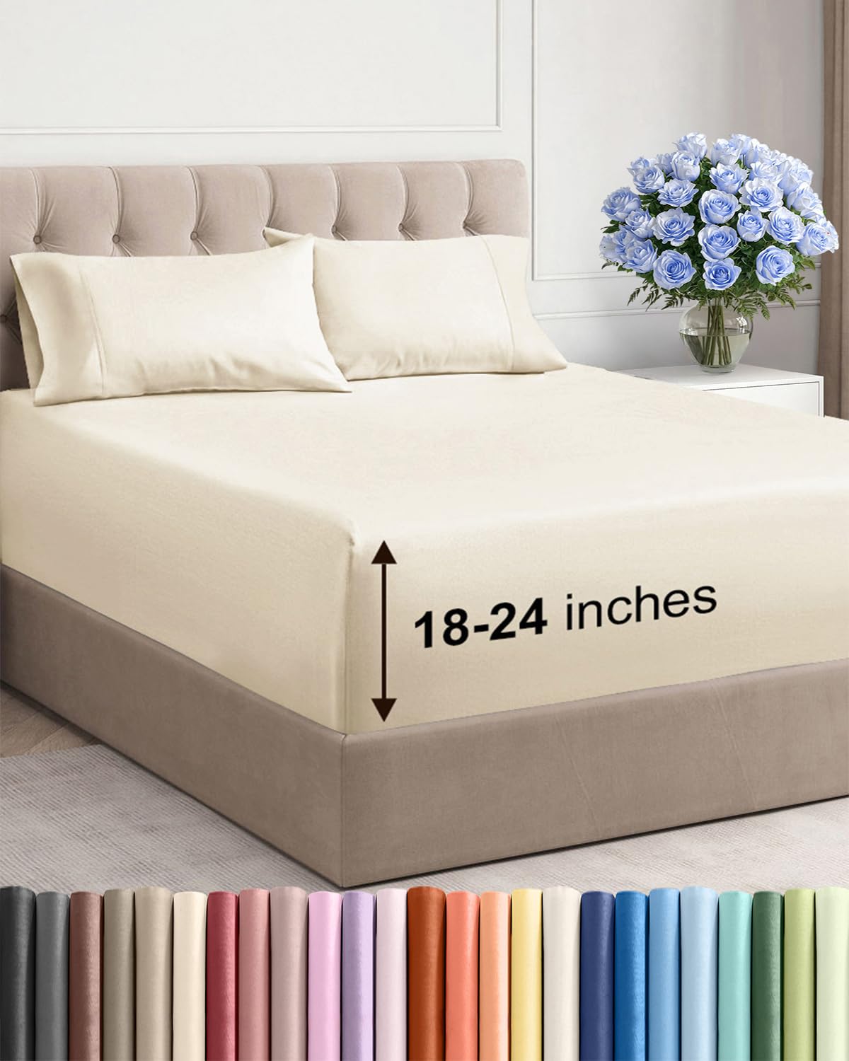 Extra Deep Twin Sheet Set - 4 Piece Breathable & Cooling Sheets - Off White