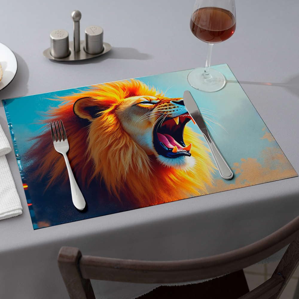 Set de table rose avec crinière vibrante de lion au design unique
