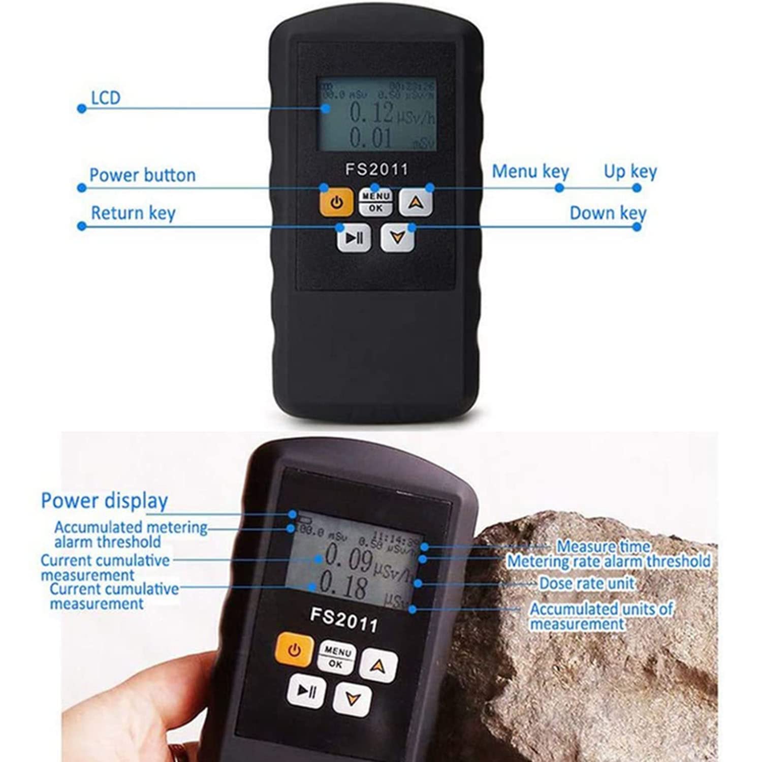 Detector de radiación nuclear profesional: dispositivo de alarma de dosificación de contador Geiger con pantalla LCD, detector de radiación personal, monitor de dosímetro portátil