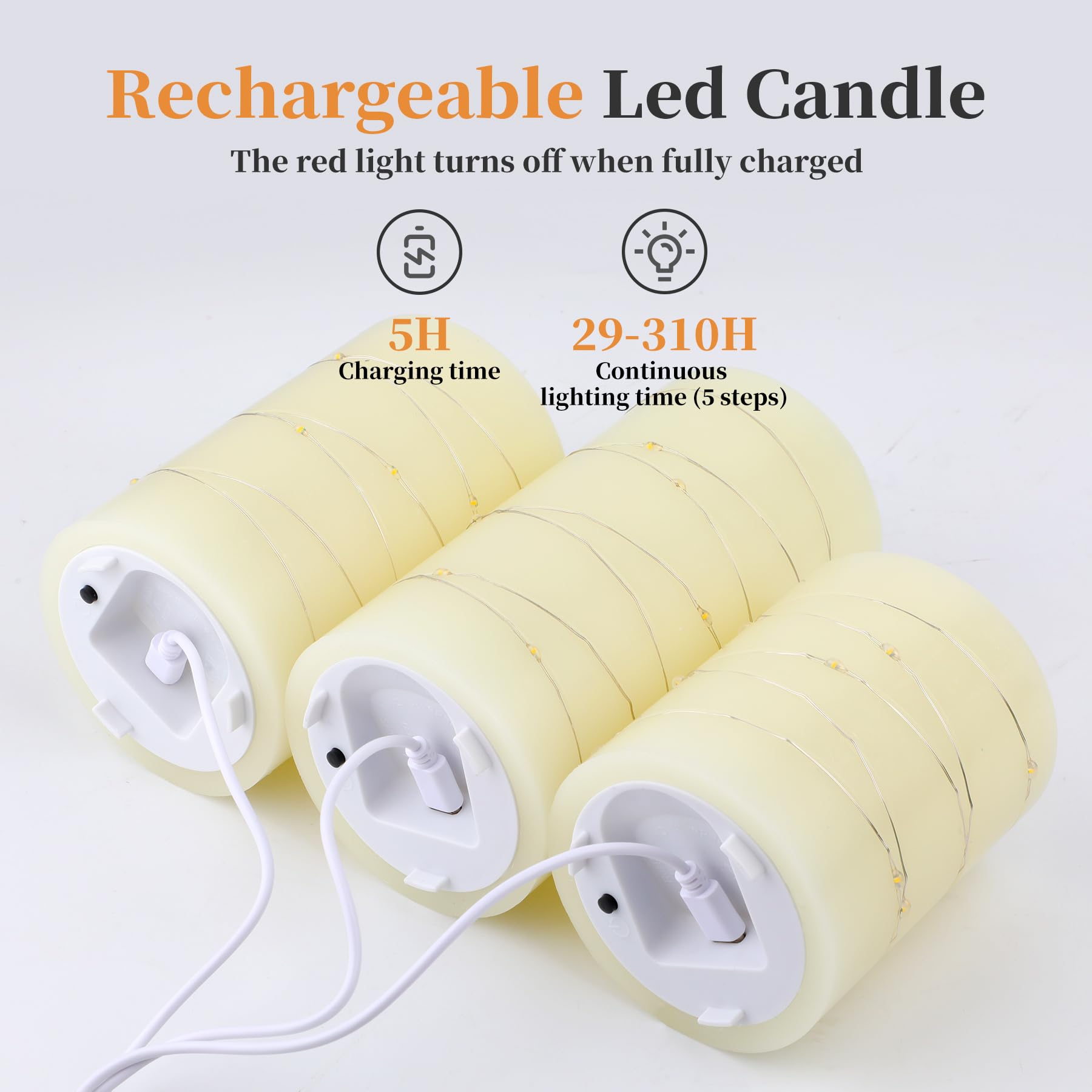 Forever Speed Candele LED Ricaricabili 3 Pezzi con Telecomando, 1000mAH Candele Led Fiamma Oscillante con Luci a Stringa Incorporate Dimmerabile per Decorazione per Feste, Campeggio, Matrimonio