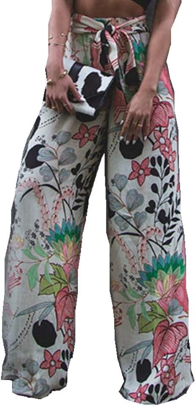 WOZOW Pantalones anchos de pierna para mujer, informales, con estampado de  flores, pantalones largos de tela Sahne 32: Amazon.es: Ropa