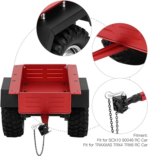 Miniatura 3 de Escala 110 RC Car Hitch Trailer Modelo de aleación de aluminio Juguete para niños Ajuste para TRAXXAS RC Car (rojo)