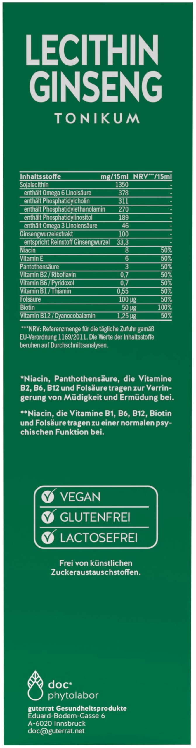 doc nature‘s LECITHIN GINSENG Tonikum 500 ml, verringert Müdigkeit & Ermüdung. Mit Lecithin, Ginseng & B-Vitaminen, vegan, gluten- & lactosefrei. Praktische Monatspackung