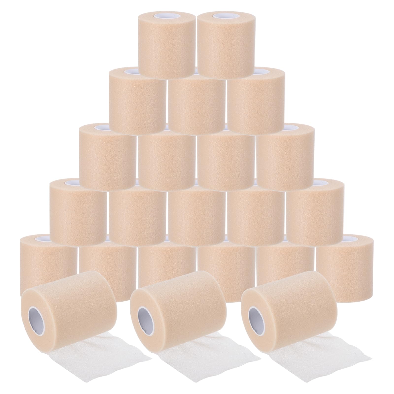 PATIKIL 24 Pack Foam Sports Pre-Wrap Athletic Tape Sports Elastic Wrap 30 Yard Breathable Bandage Rolls Tennis Racquet Grip Tape Cushion Wrap for Hair Ankles Wrist Beige