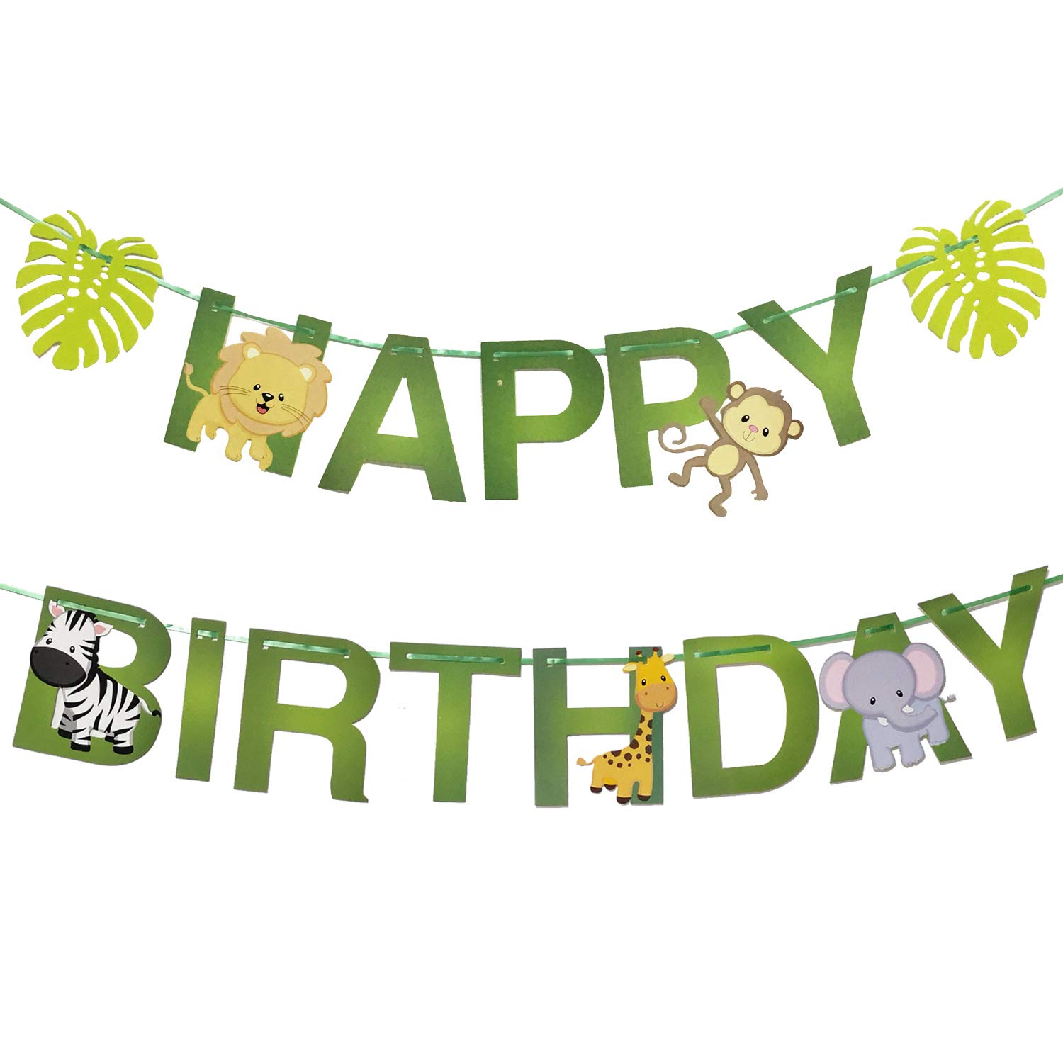 Honbay Cartoon Animal Happy Birthday Banner Safari/Jungle Themed Birthday Party Banner