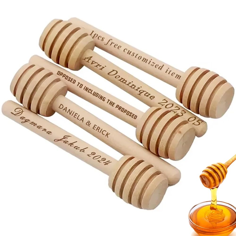 Bastoncini for Miele in Legno Personalizzati, Cucchiaio in Legno for Miele, Nome Personalizzato, Data, Regali for Feste di Nozze, Utensili da Dessert, cucchiai in Legno Ape(30pcs,10cm)