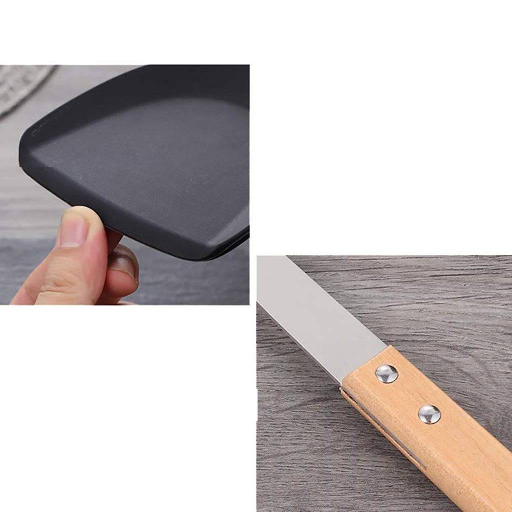 Pfannenwender aus Edelstahl - Antihaft-Silikon-Wok-Spatel mit hitzebeständigem Holzgriff, korrosionsbeständige, langlebige Wok-Utensilien Küchenwerkzeuge