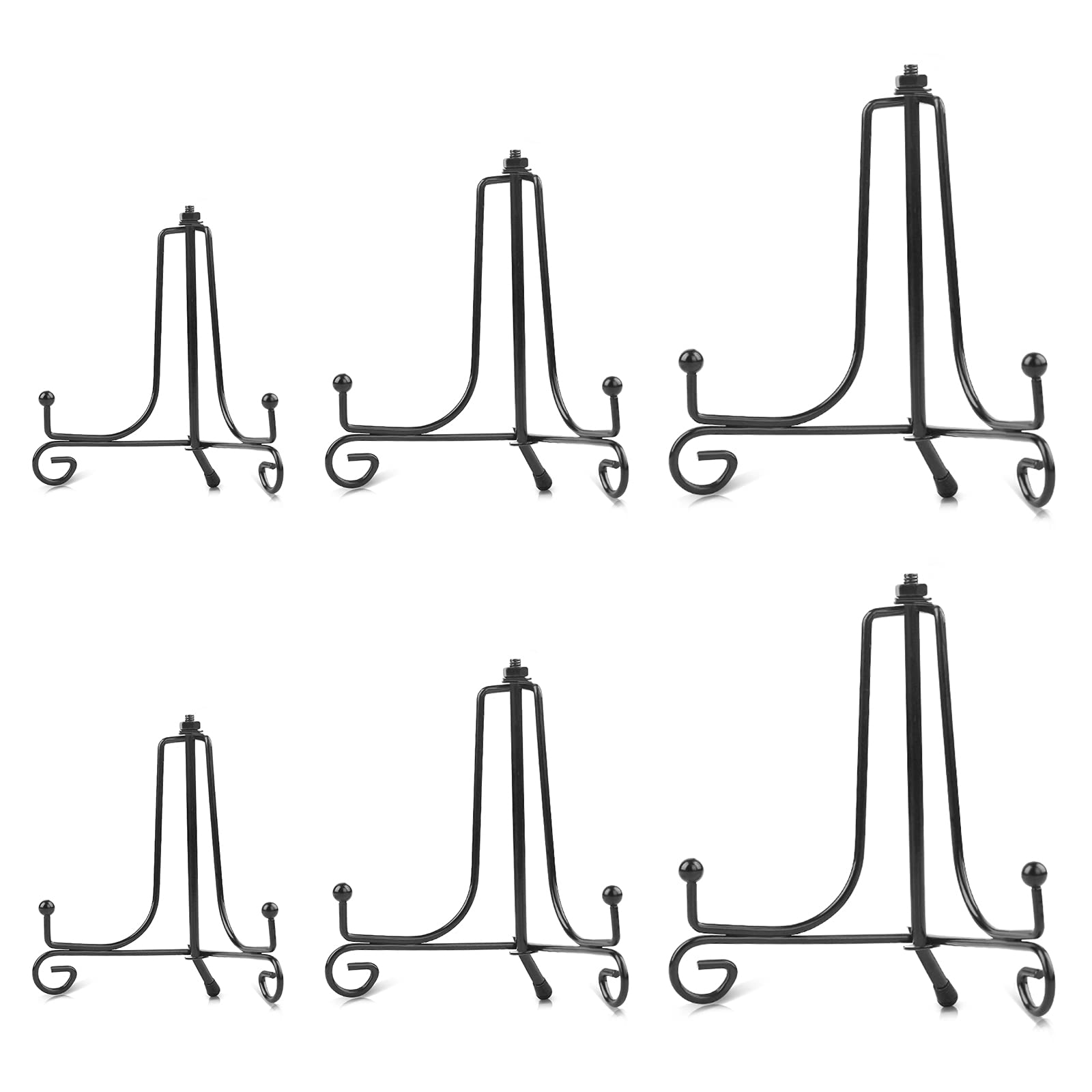[Anti-Slip Upgraded ] Iron Display Stand Set of 6 Packs/ 3 Sizes -Holder Stand for Displays Picture Frames, Cook Books, Decorative Plates, Tablets & Cellphone, Art and More(4” 6” 8”)