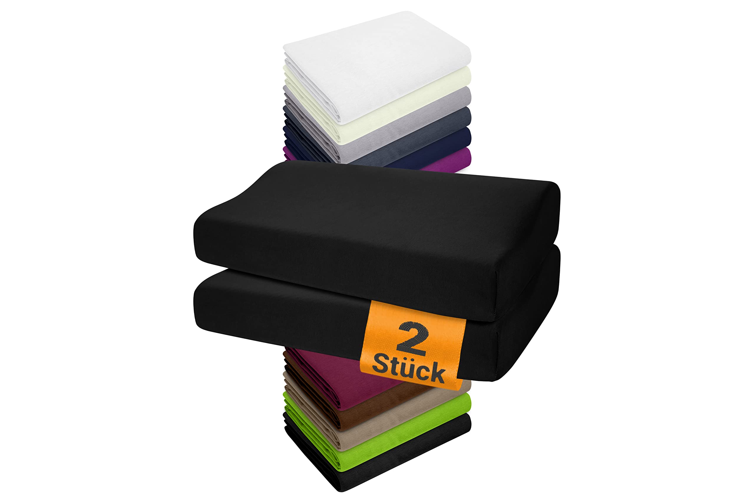 npluseins 2er Pack Kissenbezüge für Gesundheitskissen der Größe S - Spannbezüge 1450.2049, 30-35 x 45-50 cm, schwarz