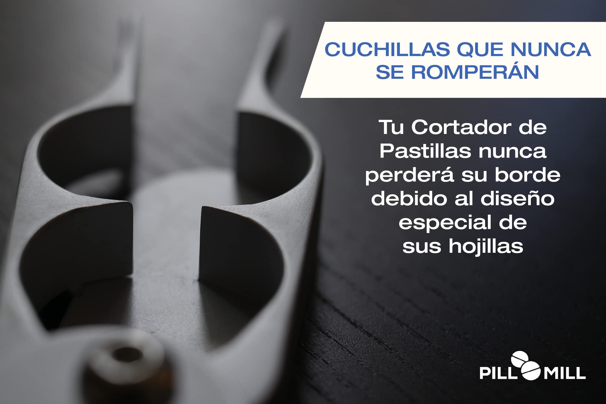 Cortador de Pastillas de Pill Mill- Cuchillas de metal que nunca se desafilan - Mango de agarre que ayuda a cortar píldoras pequeñas o grandes, con facilidad - Ligero y duradero divisor de pastillas
