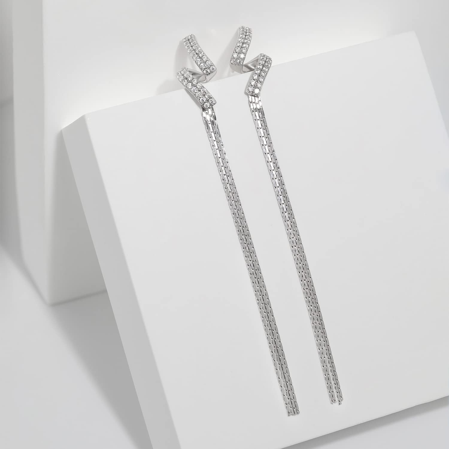 Meissa Orecchini pendenti Orecchini con pietra argento 925 Orecchini da ballo per la donna Matrimonio Dichiarazione Orecchini lunghi Diamante, Oro rosa