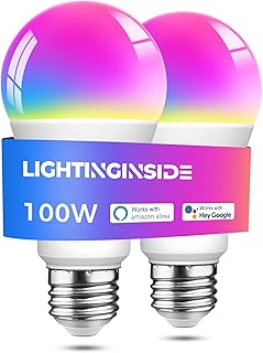 Smart Light Bulbs A19 E26 100W Equivalent, 1300lm 11W WiFi Smart Bulb Works with Alexa and Google Assistant, 85+CRI, 2700-6500K+RGB Color Changing Light Bulb, No Hub Required, 2.4GHz WiFi Only, 2PCS