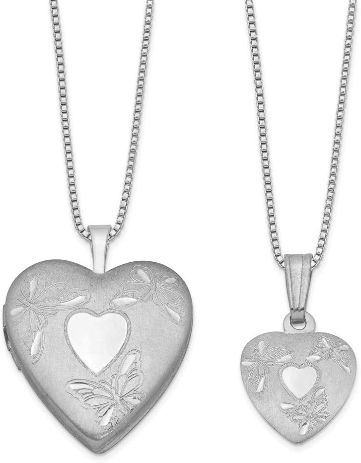 Just Like Mommy Sterling Silver Floating Butterflies & Hearts Design Heart Locket Pendant Necklace Set