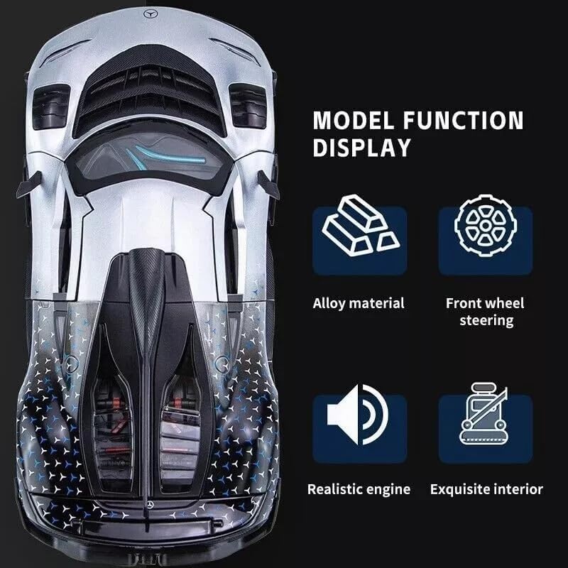 Image of 1:24 AMG ONE Diecast Metal Car Pull Back Alloy Model Toy with Openable Doors Lights & Sound Realistic Collectible Supercar Gift for Kids Boys & Car Enthusiasts (Red)