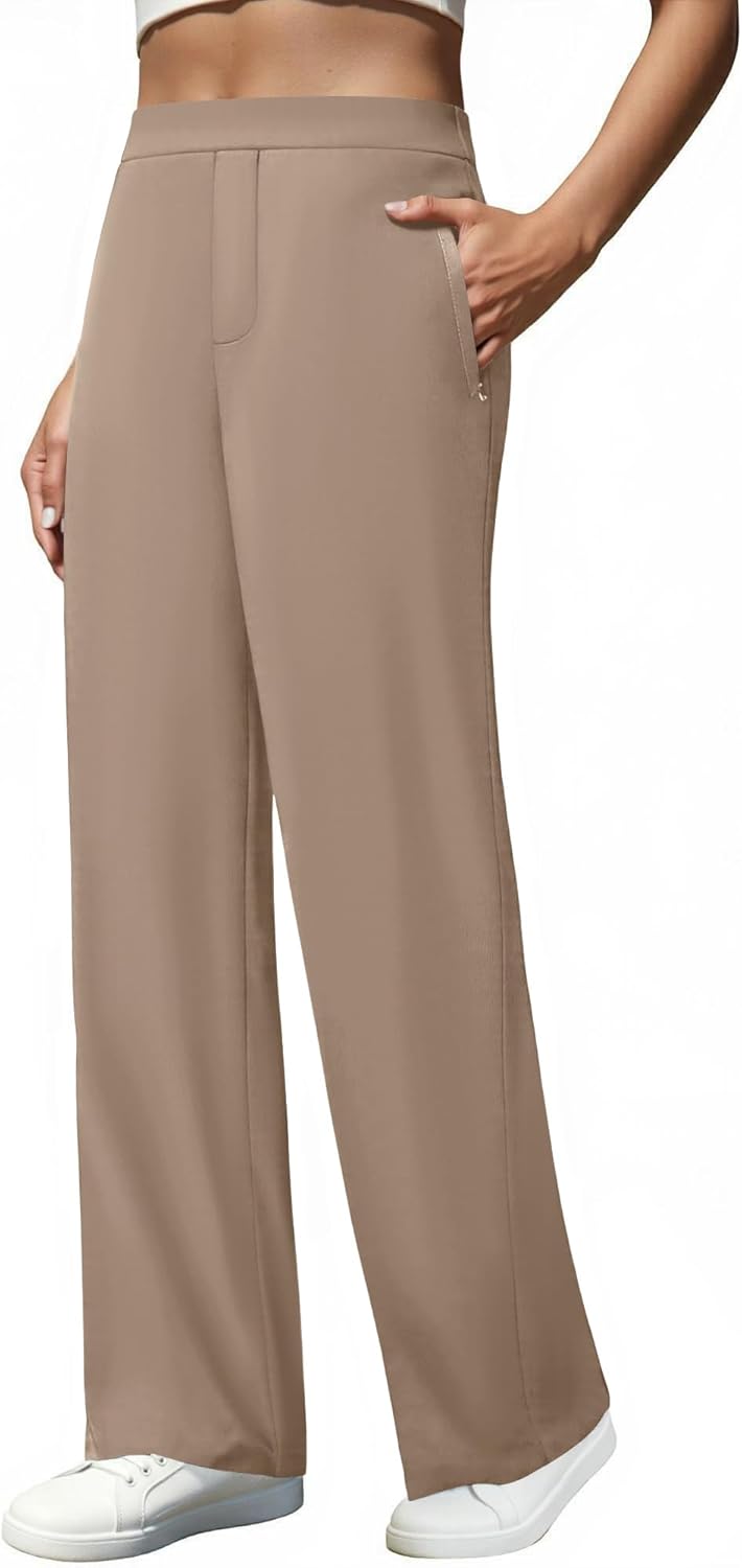 Womens Straight Leg Dress Pants High Waisted Side Zipper Pocket Business Casual Work Pants