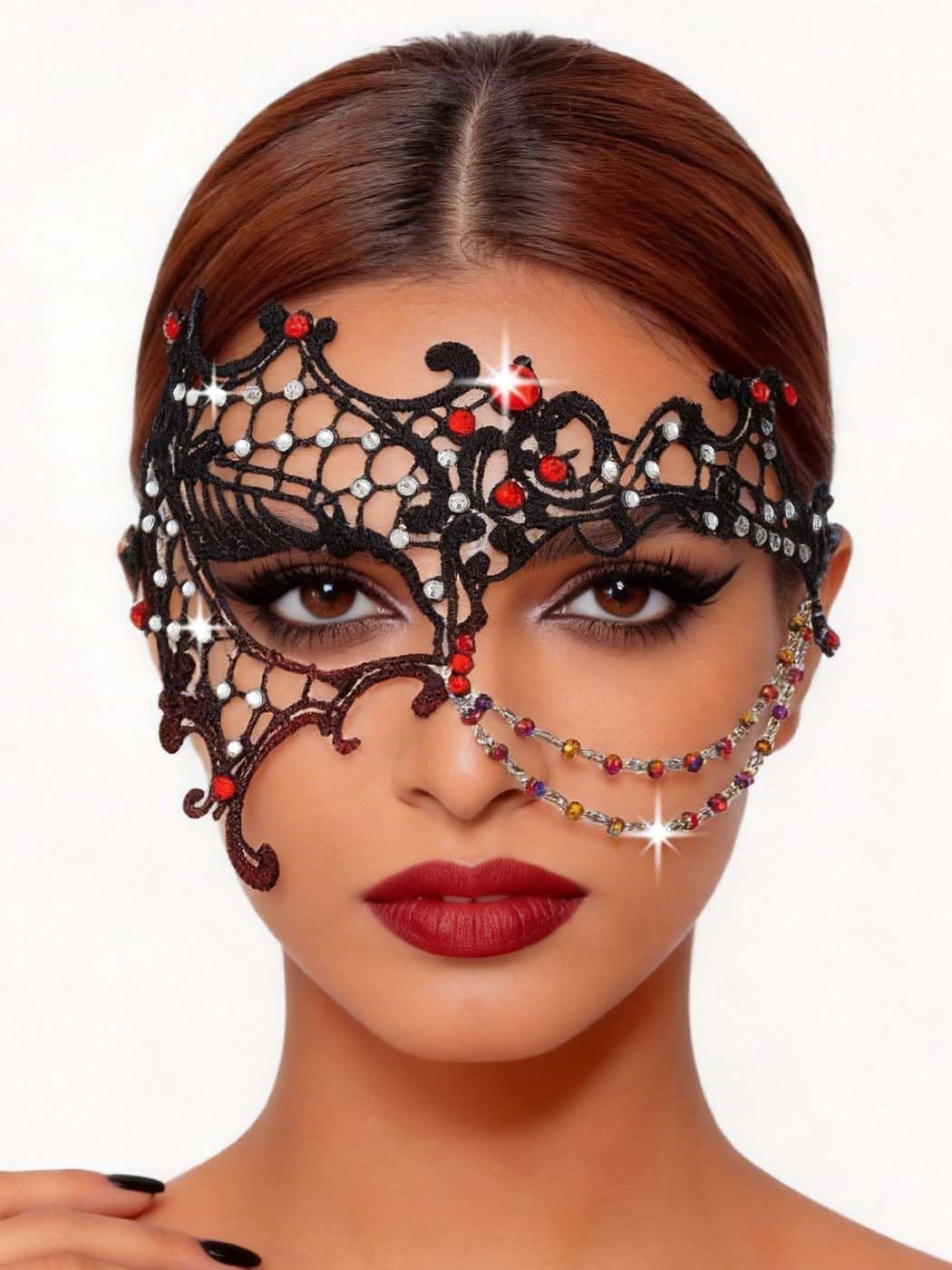 Bounzhi Black Lace Masquerade Mask for Women Crystal Party Prom Costume Venetian Mari Gras Half Face Masks
