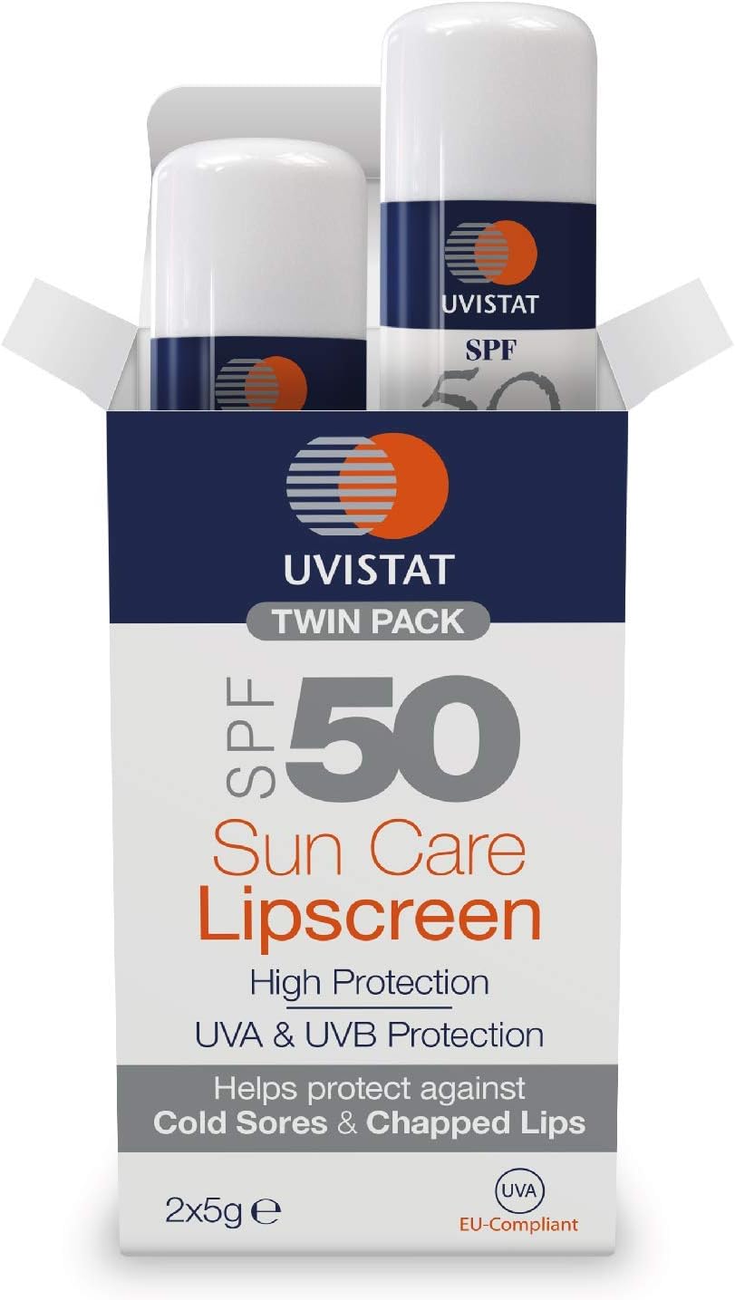 Uvistat Sun Care Lipscreen | SPF50 | Moisturising Lip Balm | Prevent Dry and Chapped Lips | 2 Tubes