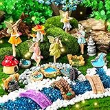 Unittype 19 Pcs Flower Fairy Gnome Accessories Garden Outdoor Miniature Bridge Mushroom Lighthouse Water Well Pond Resin Figures Garden Decorations Miniature Figurines for Craft (Fairy)