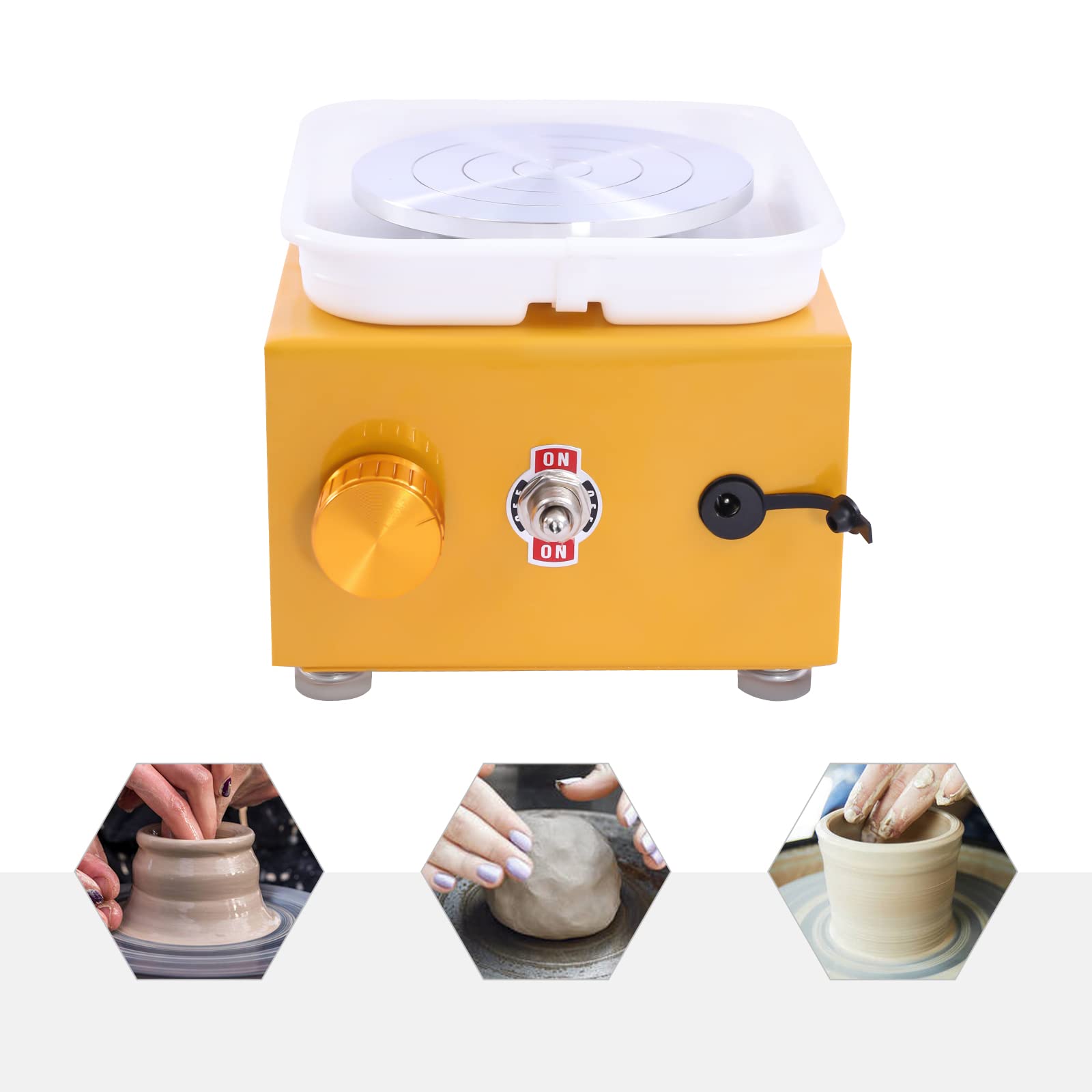 Mini disco da ceramica ruota macchina elettrica giradischi macchina per ceramica macchina per ceramica 0-2000 giri/min, ceramica fai da te per principianti (giallo)