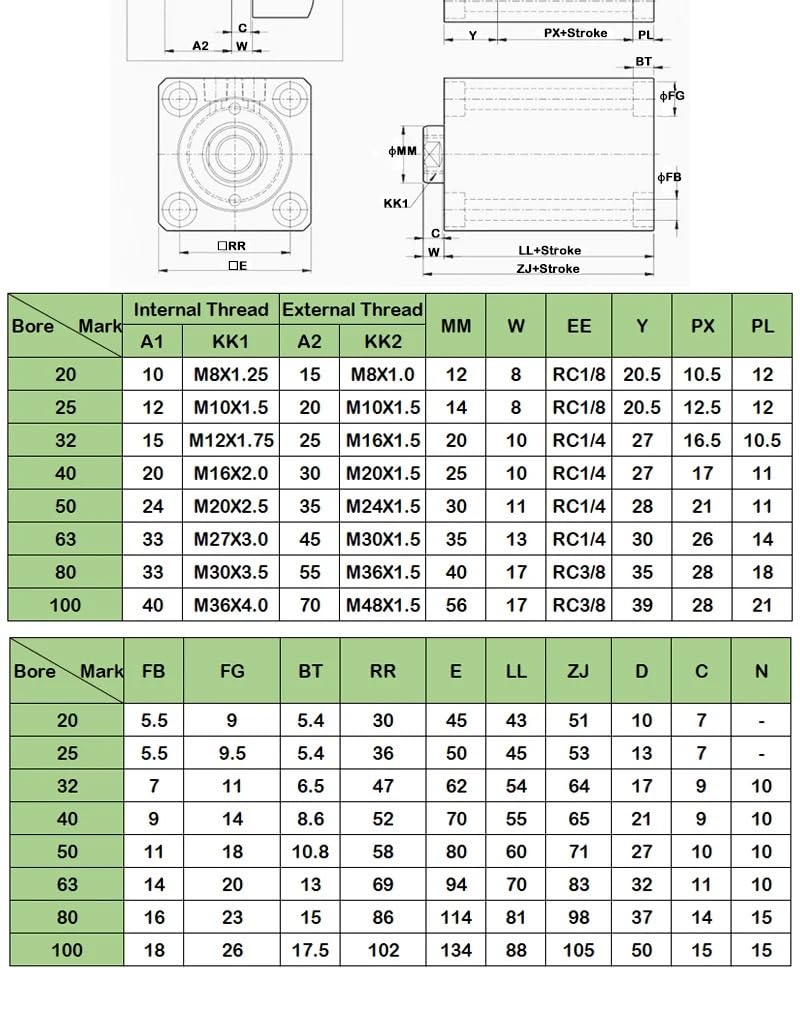 1pc Small Hydraulic Cylinder Vertical Cylinder CX-SD/LA32/40/50/63X10/20/30/40/50 Square Thin Cylinder(CX-SD32X10)