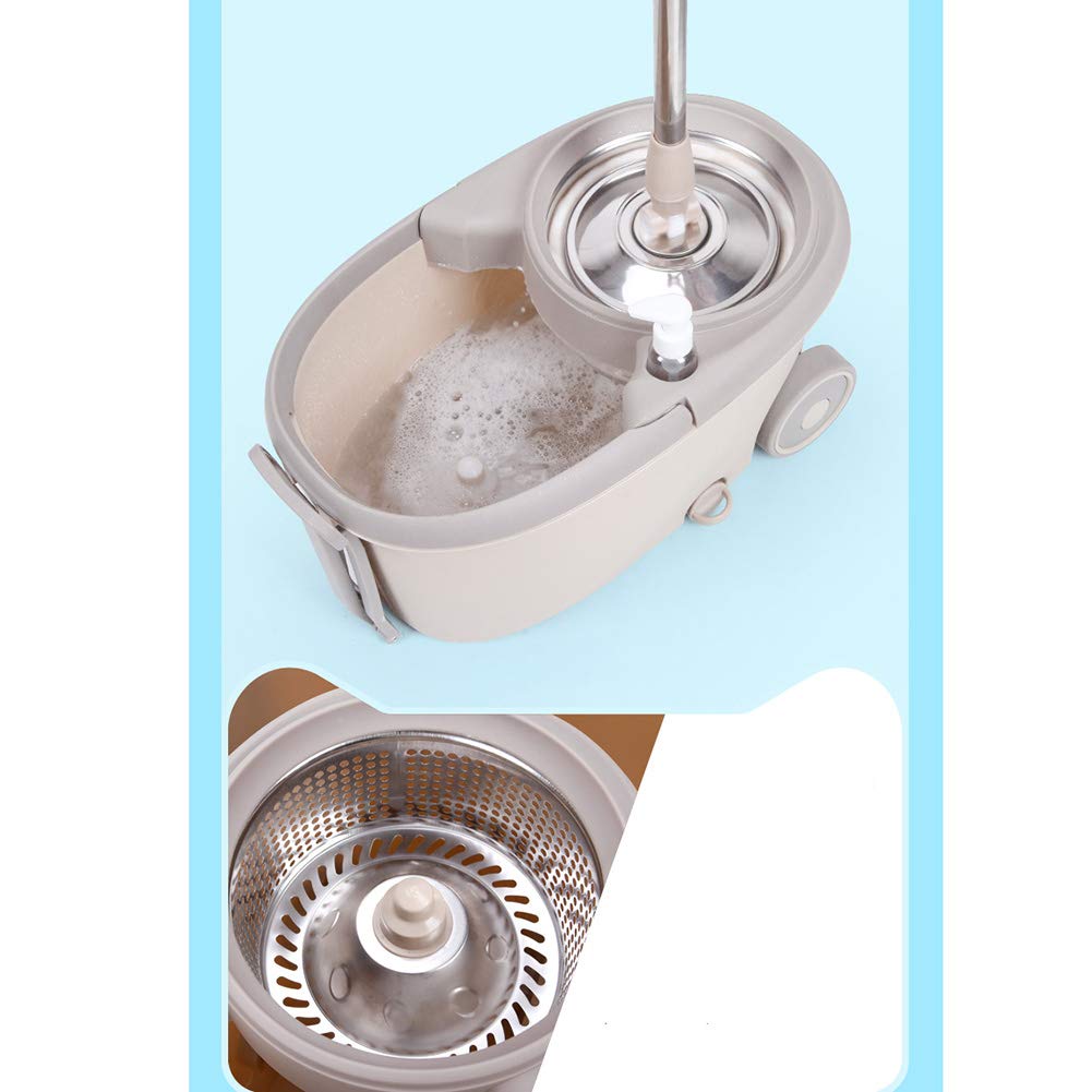 Axdwfd Mop obrotowy mop do mycia ręcznego, do użytku w gospodarstwie domowym, podwójny napęd, automatyczne suszenie na mokro i sucho, z kółkami, wiadro, metalowy kosz, 2 głowice