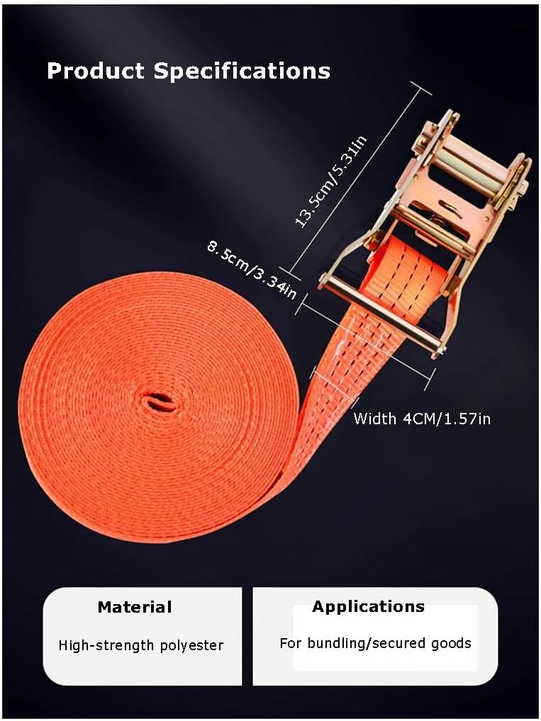 Premium Ratchet Straps 4 Pack Orange Ratcheting Lashing Straps Heavy Duty 181 Kg Load Capacity 544 Kg Break Strength Tie-Downs for Cargo Trailer & Truck Bed(W4cm/1.57in,L1m/39.3in)