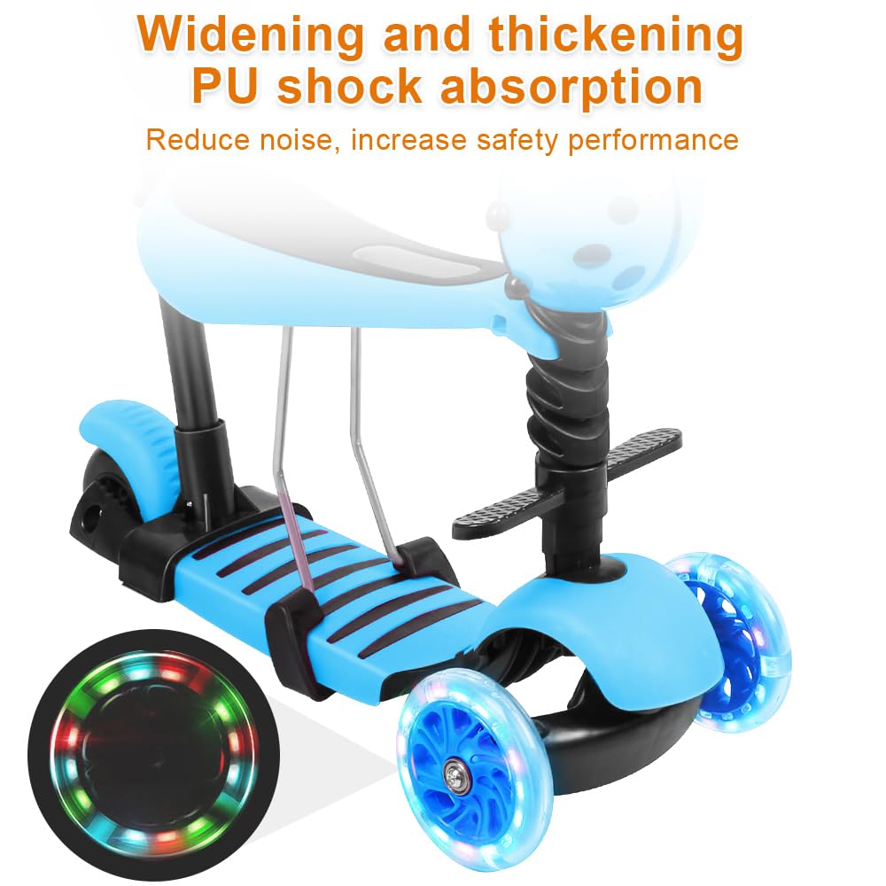 Patinete 3 en 1 para niños de 2 a 8 años, patinete de 3 ruedas LED con mango de empuje patineta infantil plegable con altura ajustable, carga máxima 50 kg