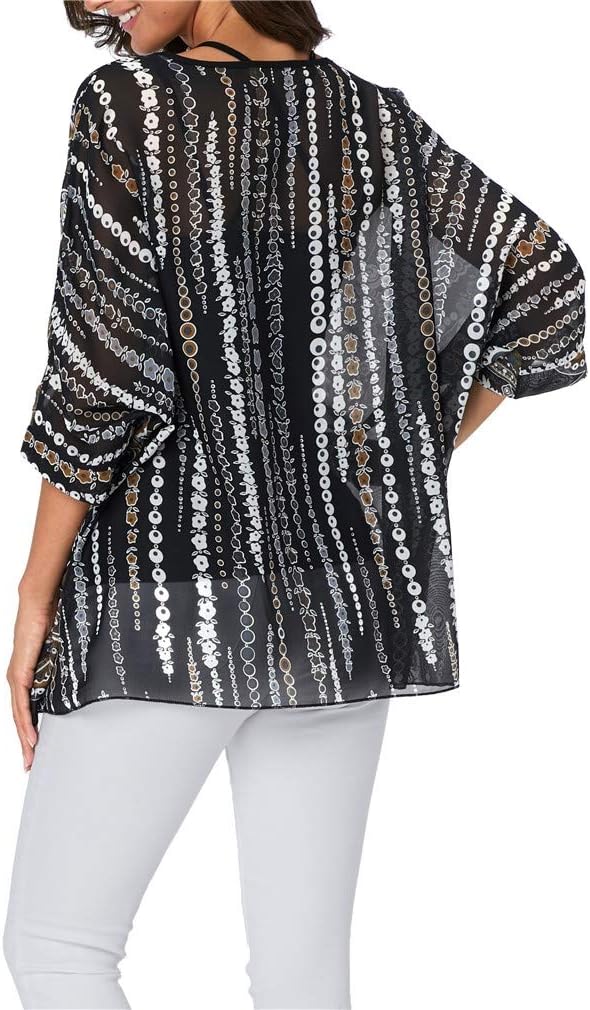 Womens Summer Printed Batwing Sleeve Top Chiffon Poncho Casual Loose Sheer Blouse Shirt - Image 5