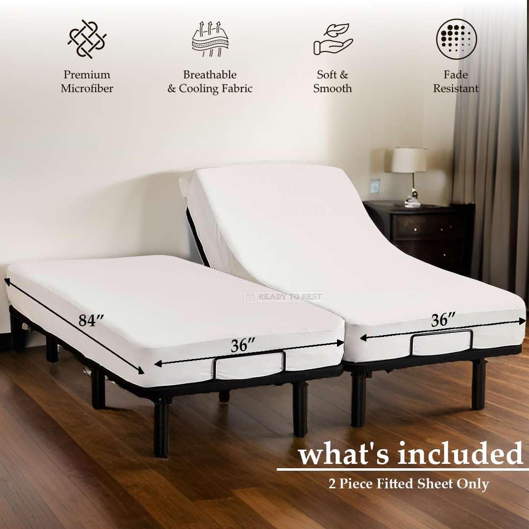 Split California King Fitted Sheets 2 Piece, Fits Mattress Between 10 to 16 inches, Extra Soft and Wrinkle Free, Comfy Breathable & Cooling, Dual Adjustable Bottom Sheet, White