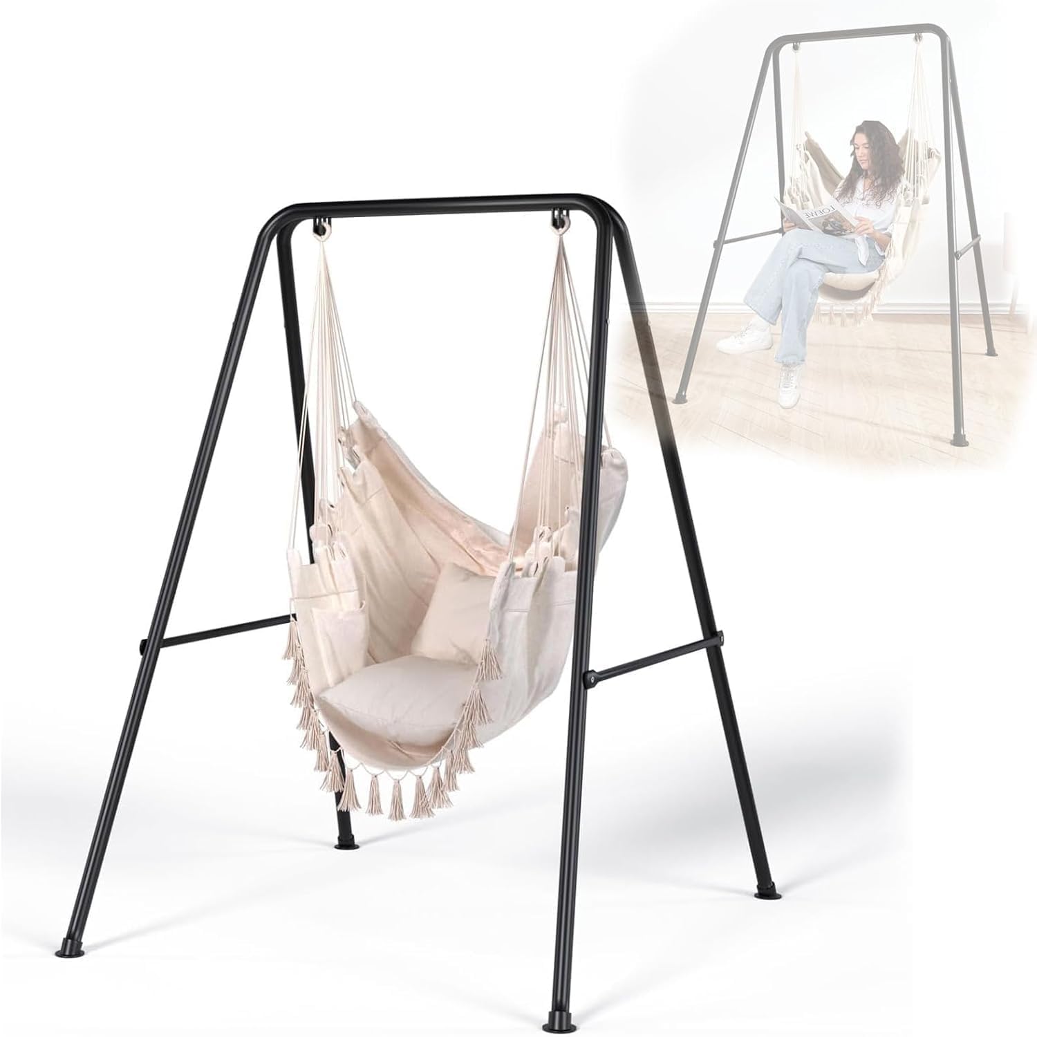 Support de chaise suspendue 150kg balancelle hamac de jardin avec coussins