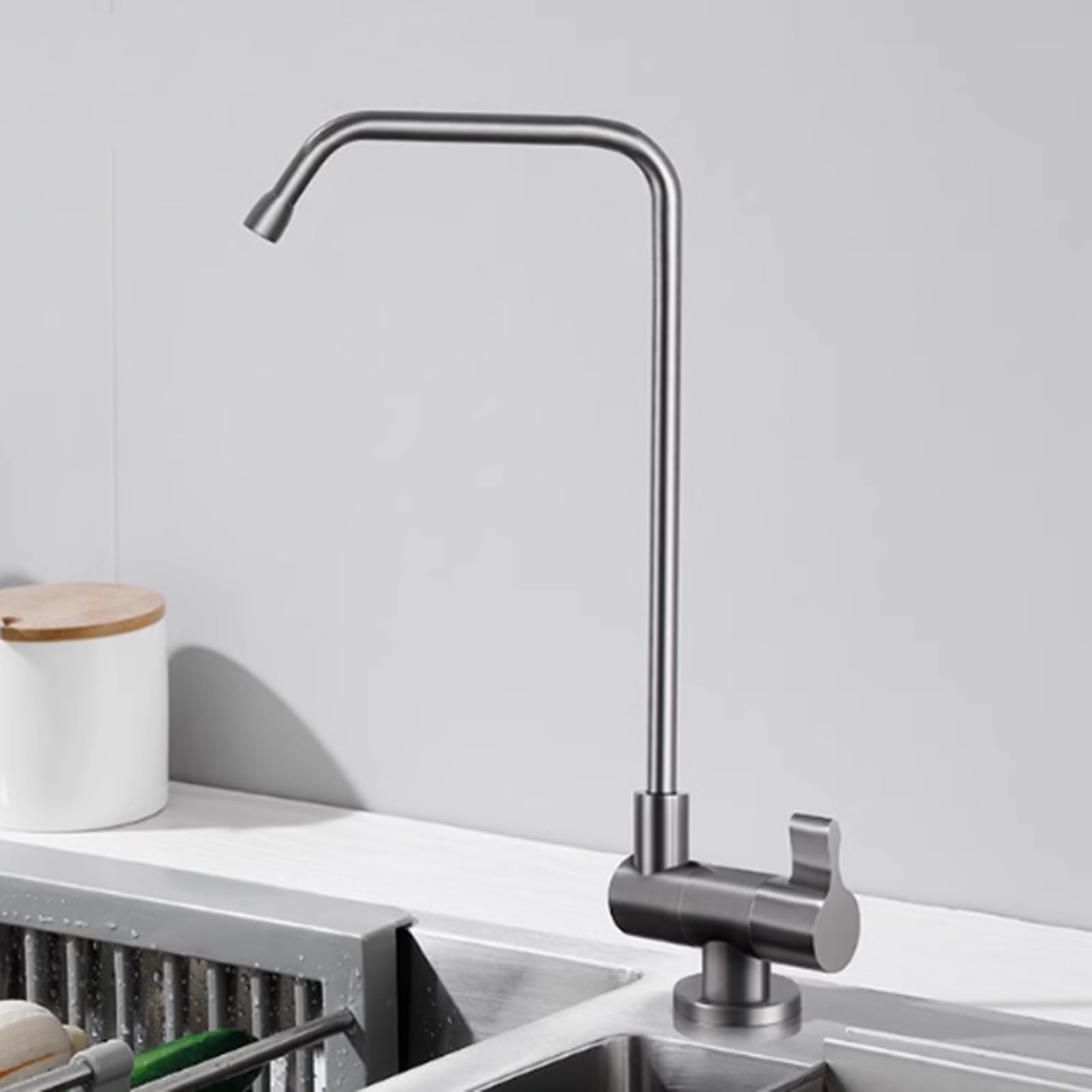Iuoklu Grey Faucet Filter Faucet For Kitchen Sink Brass Single Handle Cold Chrome Silver Drinking Water Tap With Folding Design ( A)